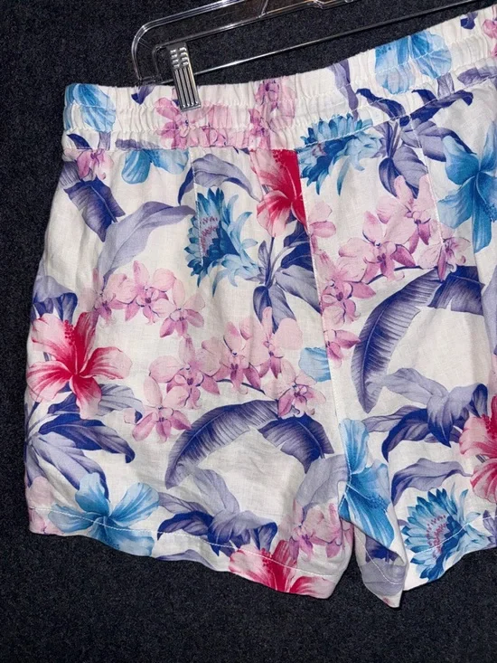 Tommy Bahama White Floral 100% Linen Shorts with Pink Blue and Red Flowers Med - Picture 7 of 7